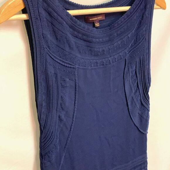 Marchesa Voyage Navy Blue Sleeveless Stitch Knit Sheath Below Knee Dress Size L - Picture 4 of 16